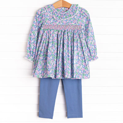 Lilac Lady Smocked Legging Set, Blue