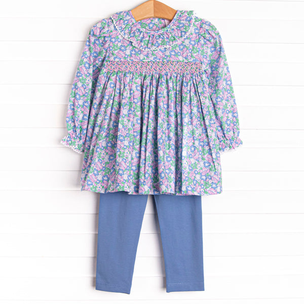 Lilac Lady Smocked Legging Set, Blue
