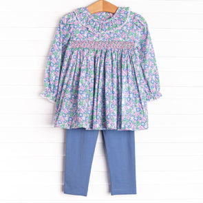 Lilac Lady Smocked Legging Set, Blue