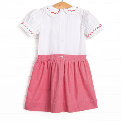 Bleu: Hollybrook Holiday Embroidered Button-On Dress, Red