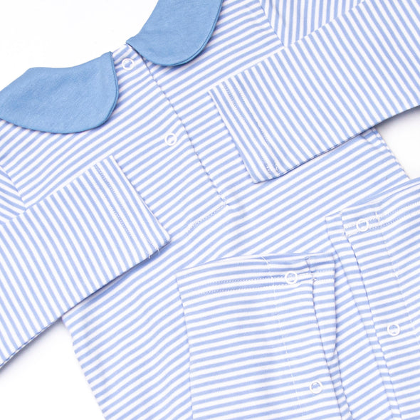 Beagle Blue Pima Embroidered Romper, Blue
