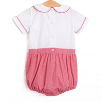 Bleu: Hollybrook Holiday Embroidered Boy Button-On Bubble, Red