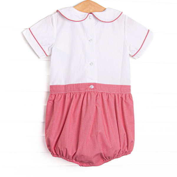 Bleu: Hollybrook Holiday Embroidered Boy Button-On Bubble, Red