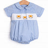 Spooky Spider Smocked Bubble, Blue Gingham