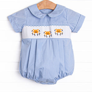 Spooky Spider Smocked Bubble, Blue Gingham