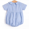 Spooky Spider Smocked Bubble, Blue Gingham