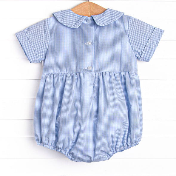 Spooky Spider Smocked Bubble, Blue Gingham