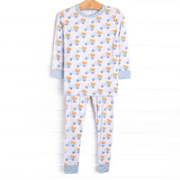 Pumpkin Pickup Bamboo Pajama Set, Blue