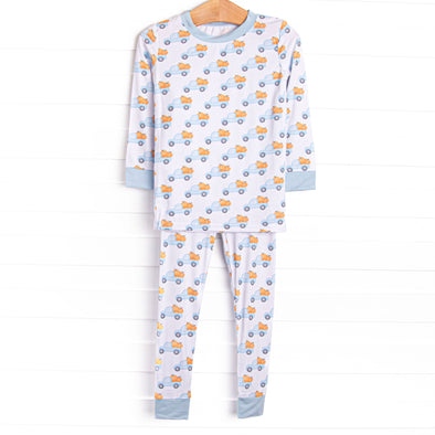 Pumpkin Pickup Bamboo Pajama Set, Blue
