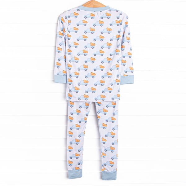 Pumpkin Pickup Bamboo Pajama Set, Blue