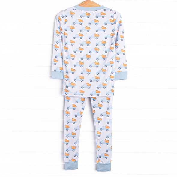 Pumpkin Pickup Bamboo Pajama Set, Blue