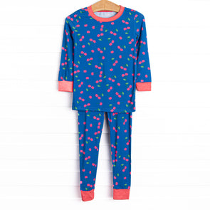 Cherry Cordial Bamboo Pajama Set, Blue