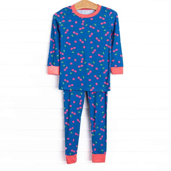 Cherry Cordial Bamboo Pajama Set, Blue