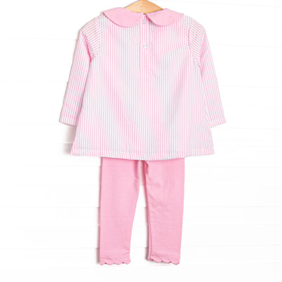 Gingham on the Green Applique Legging Set, Pink