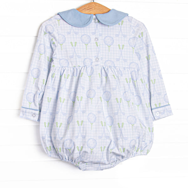 Golfing in Gingham Long Sleeve Bubble, Blue