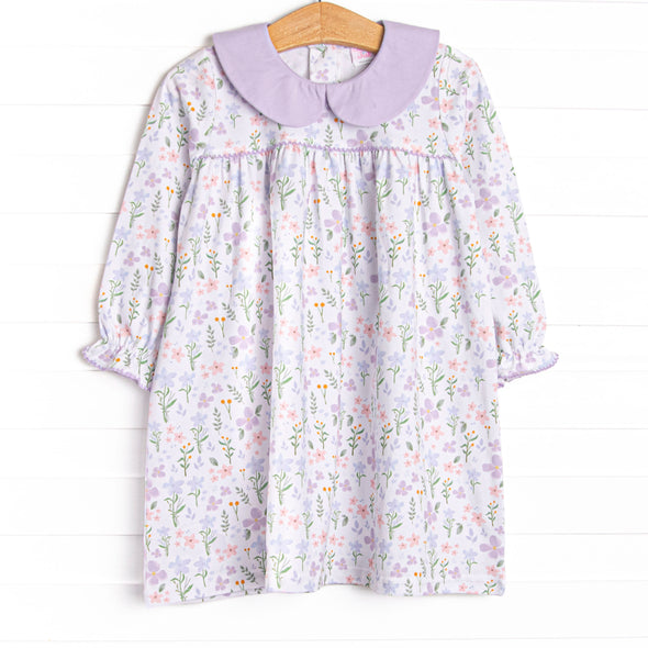 Picking Wildflowers Collared Long Sleeve Dress, Purple
