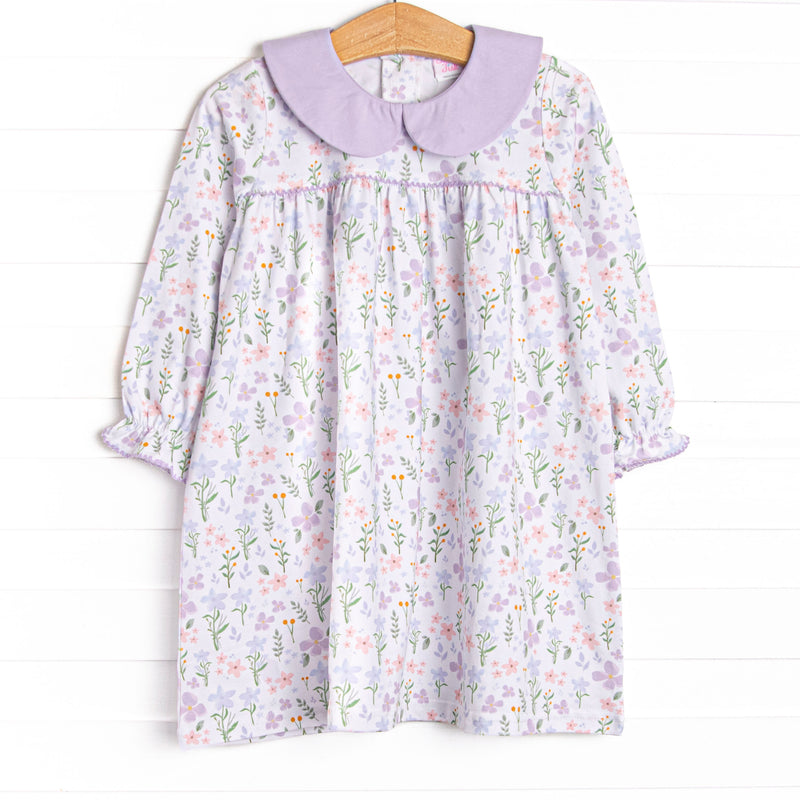 Girl's Picking Wildflowers Collared Long Sleeve Dress in Purple Size 6 | Stitchy Fish Girl's Picking Wildflowers Collared Long Sleeve Dress in Purple Size 6 | Stitchy Fish