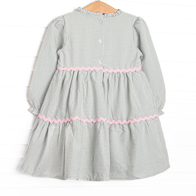 Schoolyard Sage Tiered Dress, Green