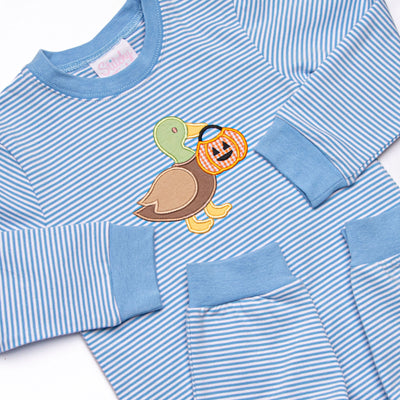 Feathered Frights Applique Romper, Blue