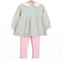 Schoolyard Sage Collared Bow Legging Set, Green