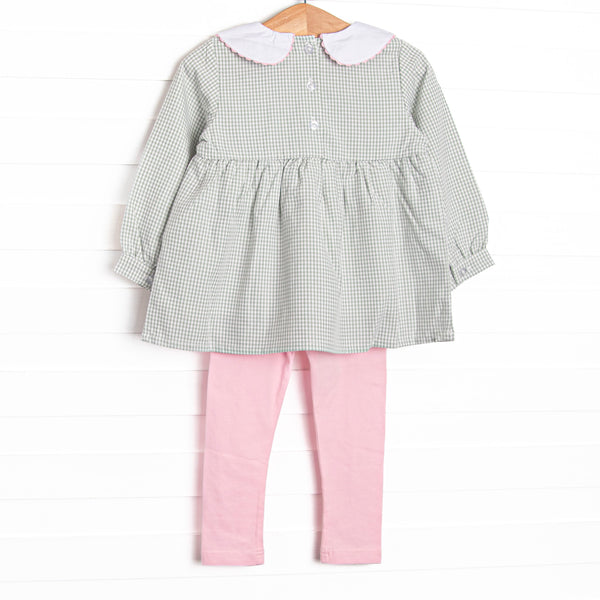 Schoolyard Sage Collared Bow Legging Set, Green