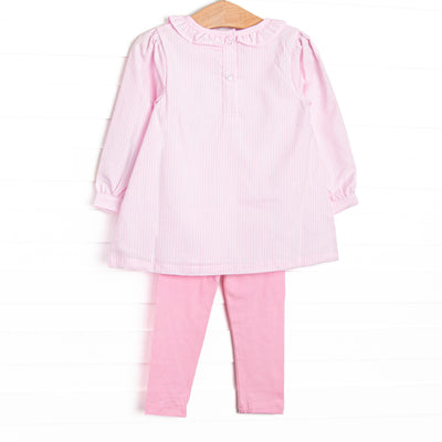 Golfing Gal Applique Ruffle Neck Legging Set, Pink