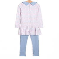 Golfing in Gingham Long Sleeve Scalloped Collar Legging Set, Pink
