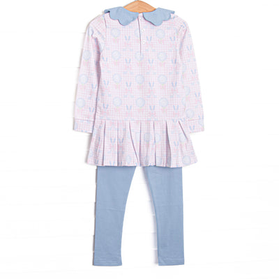 Golfing in Gingham Long Sleeve Scalloped Collar Legging Set, Pink