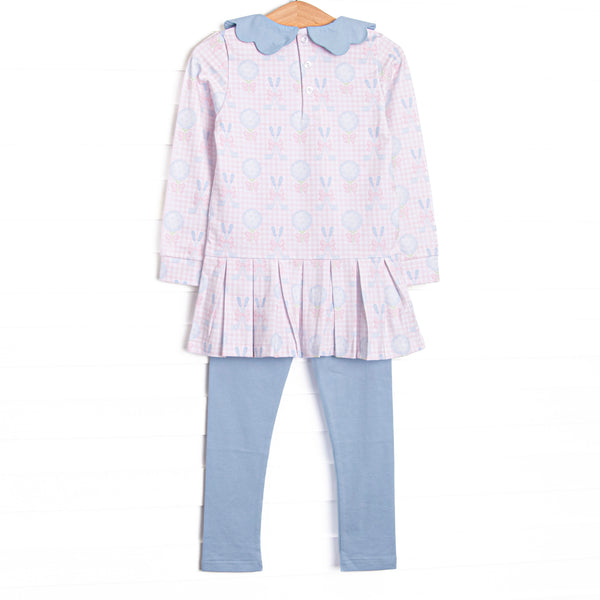 Golfing in Gingham Long Sleeve Scalloped Collar Legging Set, Pink