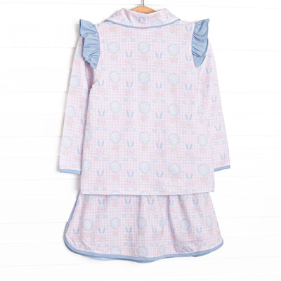 Golfing in Gingham Long Sleeve Skirt Set, Pink