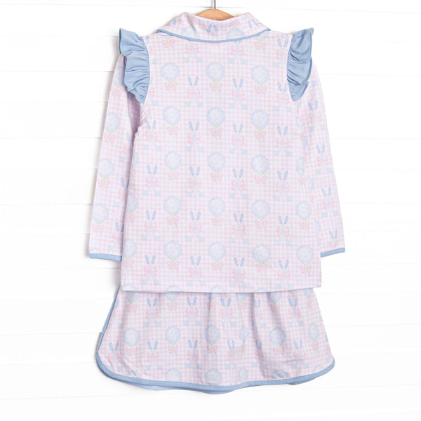 Golfing in Gingham Long Sleeve Skirt Set, Pink