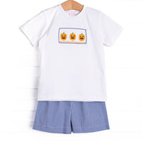 Jack O'Lantern Trio Smocked Short Set, Blue