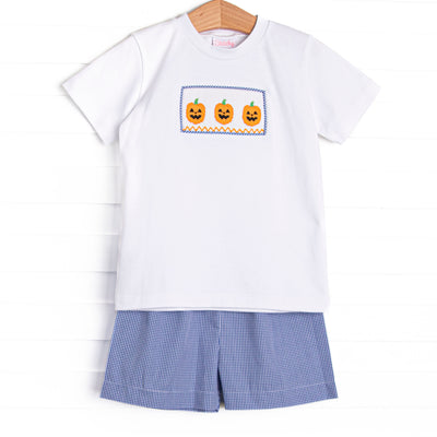 Jack O'Lantern Trio Smocked Short Set, Blue
