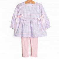 Willa Side Tie Legging Set, Pink and Blue Plaid
