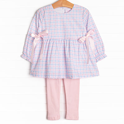 Willa Side Tie Legging Set, Pink and Blue Plaid