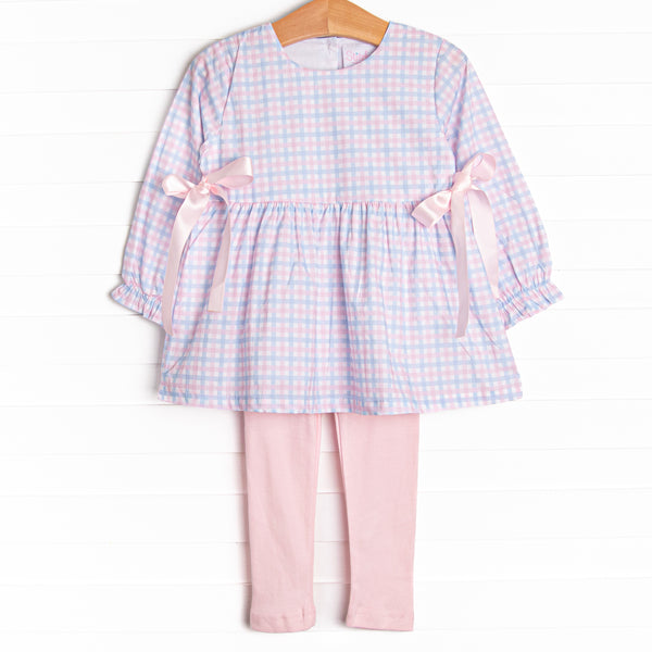 Willa Side Tie Legging Set, Pink and Blue Plaid