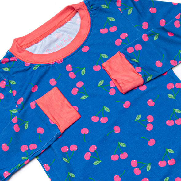 Cherry Cordial Bamboo Pajama Set, Blue