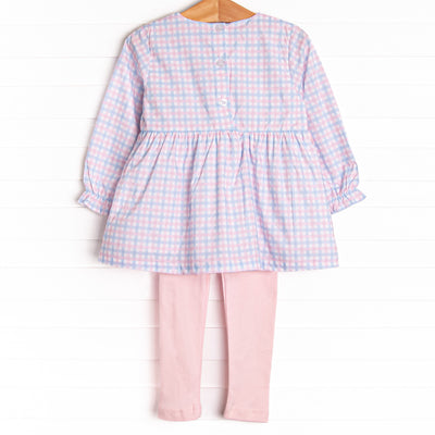 Willa Side Tie Legging Set, Pink and Blue Plaid