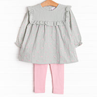 Brooksy Bows Embroidered Legging Set, Green Gingham