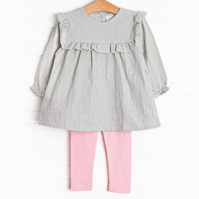 Brooksy Bows Embroidered Legging Set, Green Gingham