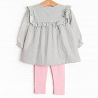 Brooksy Bows Embroidered Legging Set, Green Gingham