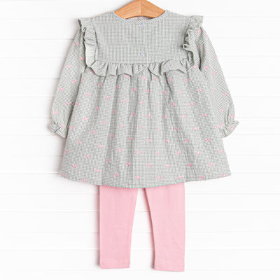 Brooksy Bows Embroidered Legging Set, Green Gingham