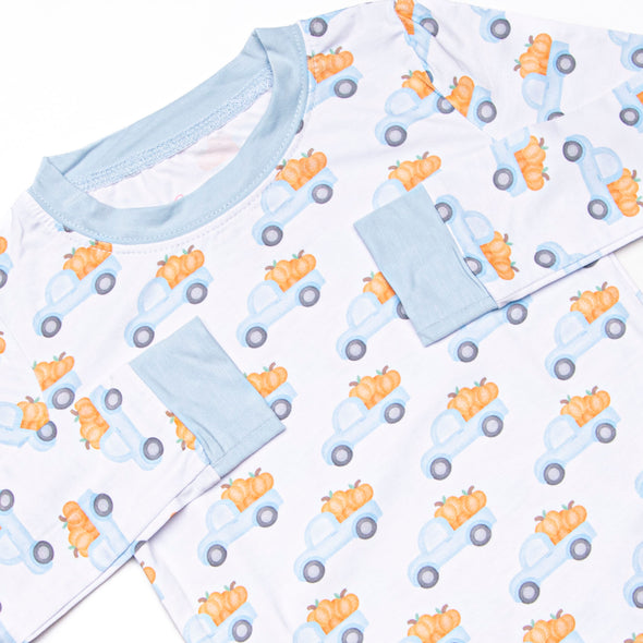 Pumpkin Pickup Bamboo Pajama Set, Blue