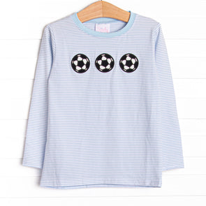 Corner Kick Cutie Applique Top, Blue Stripe