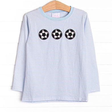 Corner Kick Cutie Applique Top, Blue Stripe