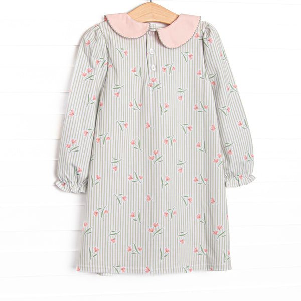 Pinstripe Picks Collared Pocket Dress, Green
