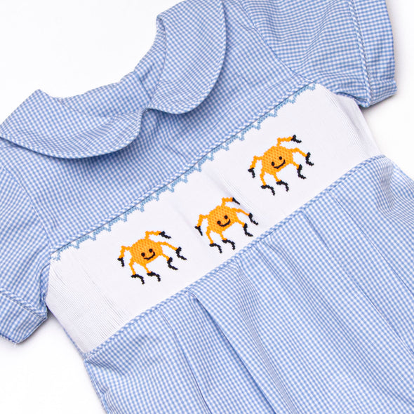 Spooky Spider Smocked Bubble, Blue Gingham
