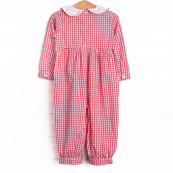 Train Time Smocked Romper, Red