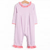 Lexie Ruffle Romper, Pink and Light Purple Stripe