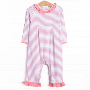 Lexie Ruffle Romper, Pink and Light Purple Stripe